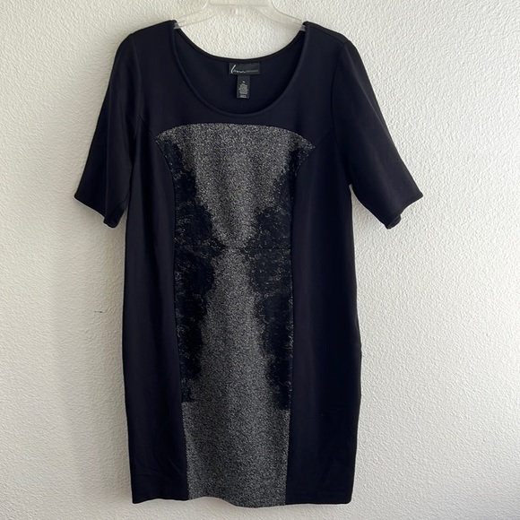 Lane Bryant Dresses & Skirts - LANE BRYANT Black Ponte Knit Lace DRESS.  Size 16